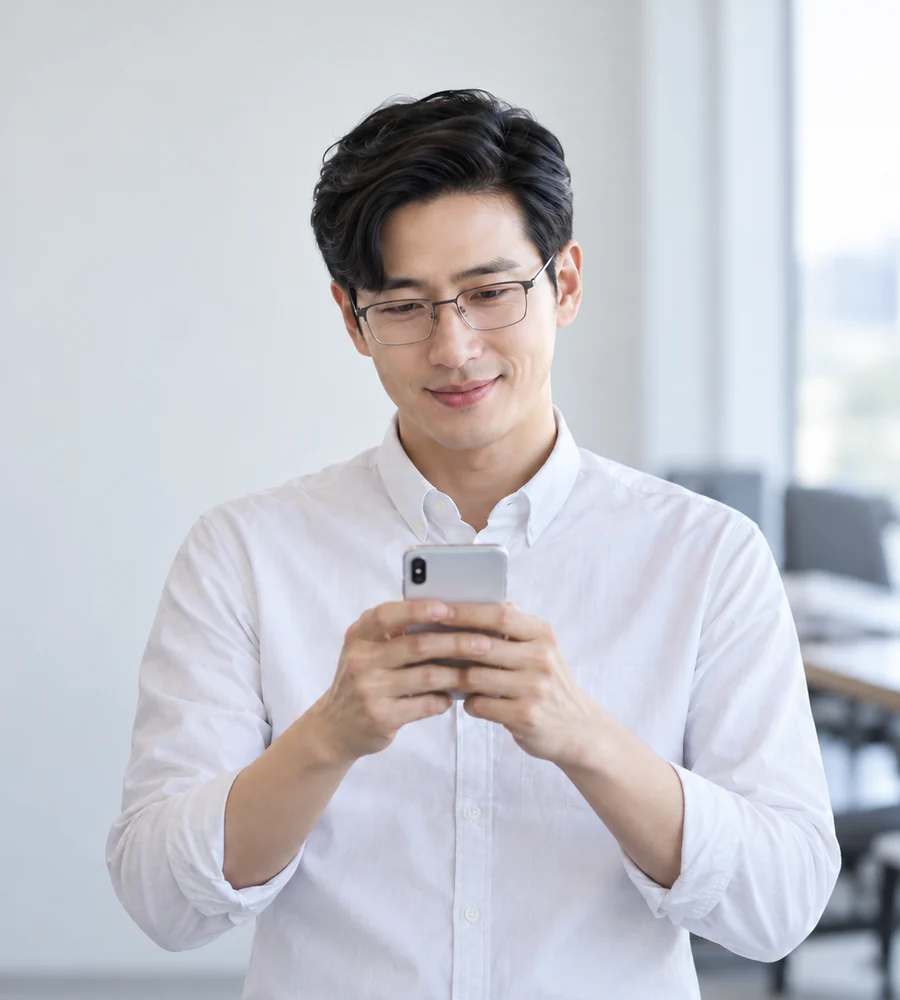 해운대 개인돈 대출 상담을 휴대전화로 안내받는 고객