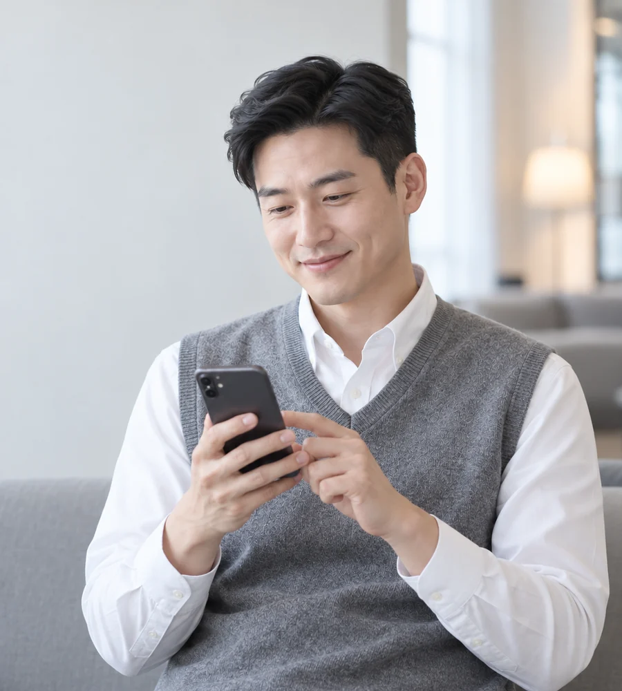 해운대 개인돈 대출 상담을 휴대전화로 안내받는 고객
